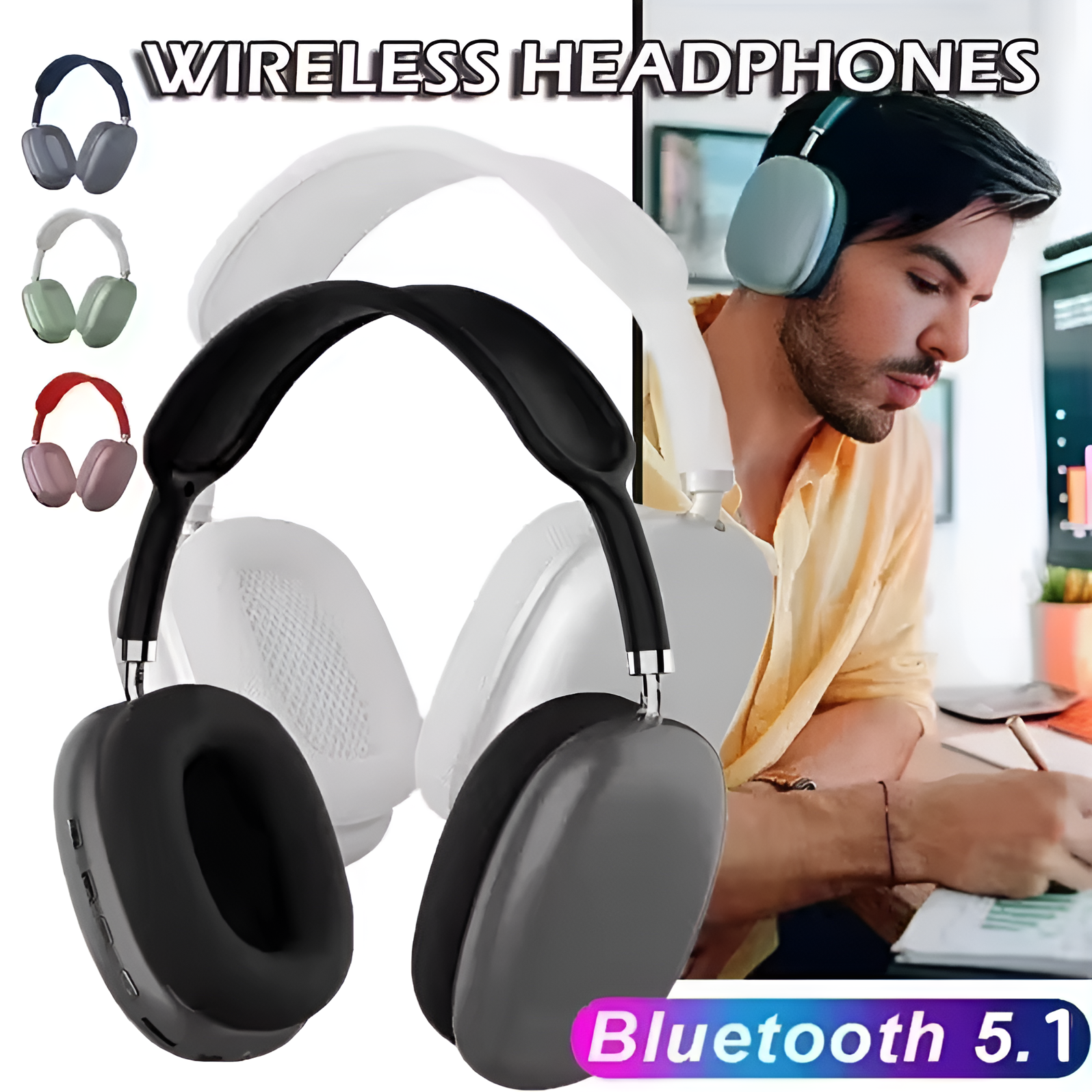 P9 Wireless Bluetooth Headphones | Over-Ear Stereo Headset with Mic