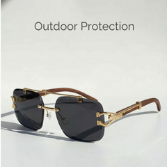 Trend Verse™ Solar Cheetah Photochromic Glasses 🐆 | Luxury Rimless Transition Sunglasses | Sculpted Gold Hinge ☀️🕶️