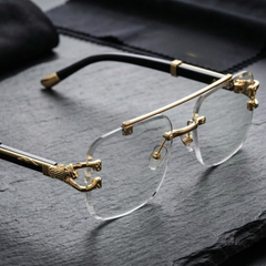 Trend Verse™ Solar Cheetah Photochromic Glasses 🐆 | Luxury Rimless Transition Sunglasses | Sculpted Gold Hinge ☀️🕶️