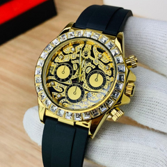 Stone Studded Strap Watch – Gold Dial Luxury Edition