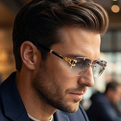 Trend Verse™ Solar Cheetah Photochromic Glasses 🐆 | Luxury Rimless Transition Sunglasses | Sculpted Gold Hinge ☀️🕶️