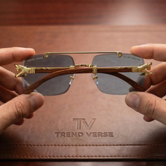 Trend Verse™ Solar Cheetah Photochromic Glasses 🐆 | Luxury Rimless Transition Sunglasses | Sculpted Gold Hinge ☀️🕶️