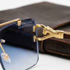 Trend Verse™ Solar Cheetah Photochromic Glasses 🐆 | Luxury Rimless Transition Sunglasses | Sculpted Gold Hinge ☀️🕶️