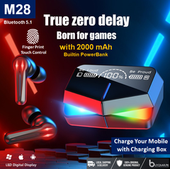 M28 Gaming Wireless Earbuds with RGB Lights & Digital LED Display