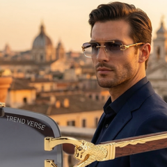Trend Verse™ Solar Cheetah Photochromic Glasses 🐆 | Luxury Rimless Transition Sunglasses | Sculpted Gold Hinge ☀️🕶️