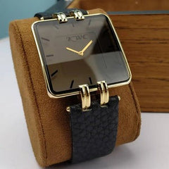 Luxury Square Dial Gold-Black Leather Watch
